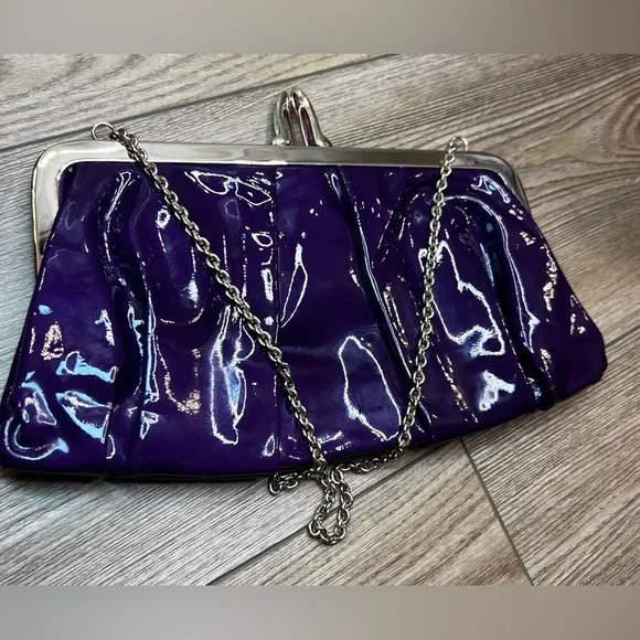 Christian Louboutin Miss Loubi Patent Leather Clutch on a Chain in Purple